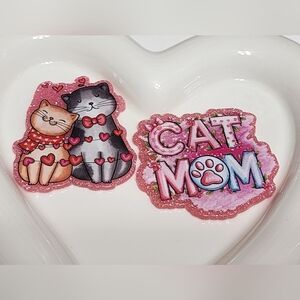 Cat Mom Acrylic Flatback‎ Glitterback Crafts Magnet Badge Keychain Bag Clip